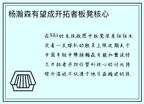 杨瀚森有望成开拓者板凳核心